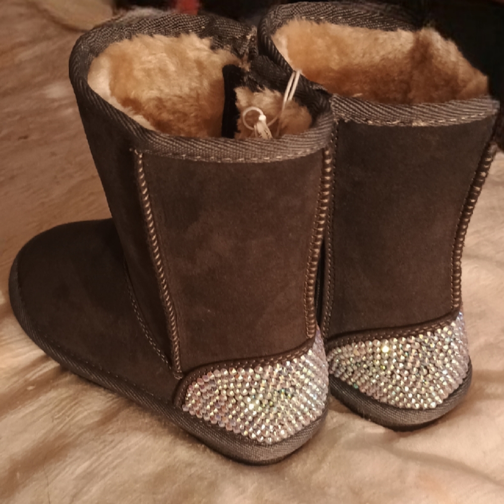 Custom Fuzzy Boots With Rhinestones